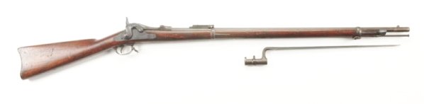 US “Trapdoor” .45/70 cal. Rifle.: US Springfield production Model 1884 trapdoor .45/70 rifle in very good condition. Blued finish with walnut stock and faint cartouche with bayonet included. Overall length 52”, barrel length 33”, 