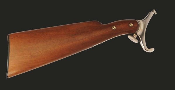 Smith and Wesson Extension Stock.: Smith and Wesson production nickel finish extension stock for the large frame .44 single action S&W revolver. Unusual S&W to show up on the market and includes the original factory box.