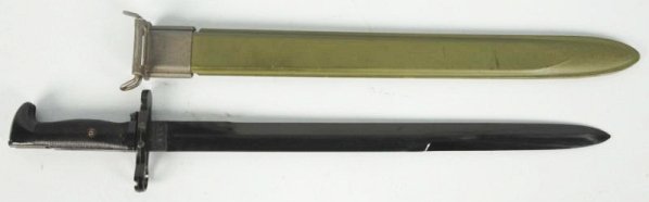 Mark 1 US Navy Training Bayonet.: US Navy issue Mark 1 or Model 1942 training or practice bayonet complete with scabbard in fine condition. Used for both M1903 and MI Rifles during World War II. This piece is all plastic materials inc