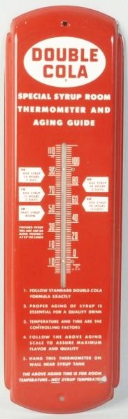 Double Cola Syrup Room Thermometer.: 1950s with two to three nicks only. Condition (Near Mint). Size 17" L.