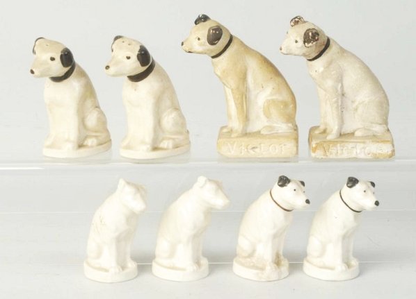 Lot of 8: Victor Phonograph Dog Salt Shakers.: General wear. Condition (Excellent). Size Largest: 4 - 1/4" T.