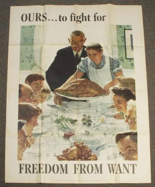 WWII Freedom From Want Poster.: This classic WWII "Freedom From Want" is in excellent condition. The artwork is by Norman Rockwell. This is the large full-size poster. Condition (Excellent).