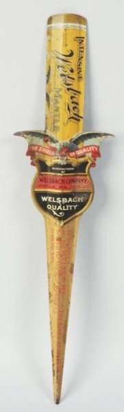 Welsbach Mantles Tin Letter Opener.: Circa 1900 with moderate soiling and wear. Condition (Very Good). Size 10 - 1/2" T.