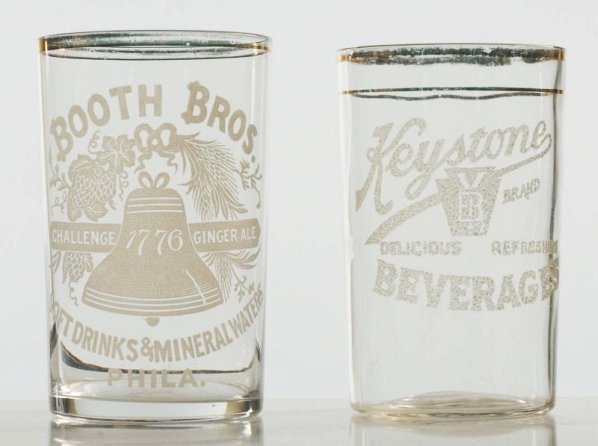 Lot of 2: 1905 Soda Glasses.: Beautifully lettered and no wear! Condition (Near Mint). Size Largest: 3 - 3/4" T.