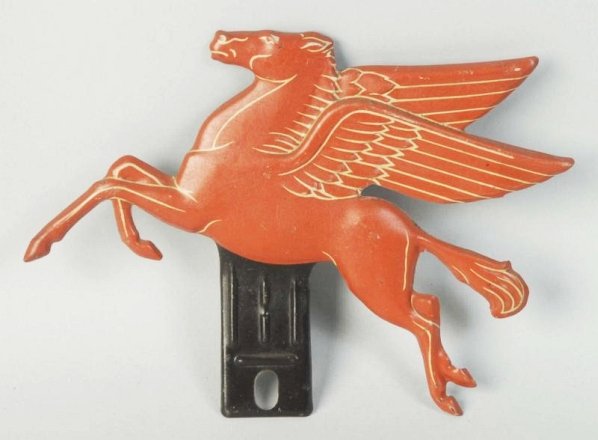 Mobile Oil Pegasus License Plate Topper.: Has light overall fading but no other visible damage. Condition (Very Good). Size 4 - 1/2" T.