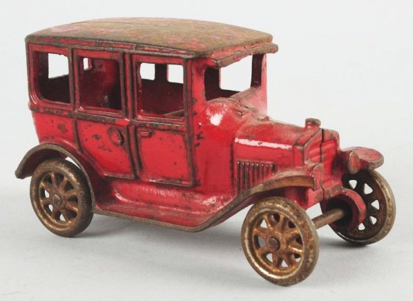 Cast Iron Arcade Three-Window Toy Sedan.: Has nickel wheels. Embossed "Arcade" on the inside. Some paint loss and wear mostly to the roof. Condition (Very Good). Size 5" L.