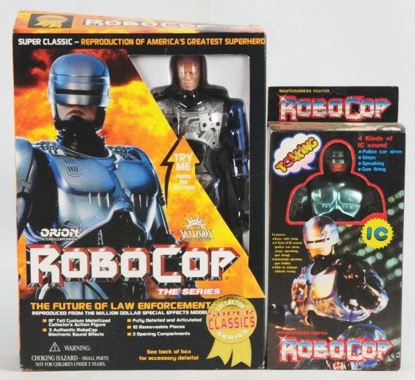 Lot of 2: RoboCop Talking Action Figures.: . Both in original boxes. One is from the Series and one is from the movie. Some slight wear to boxes. Condition (Excellent). Size Largest: 17" L.