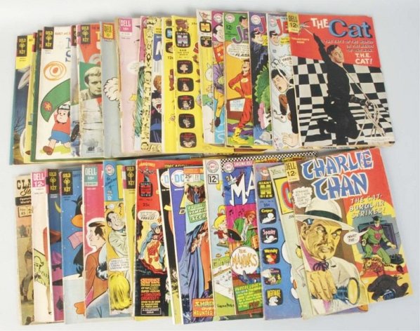 Lot of 35: 1950s - 1960s Funny Comics.: Includes Bob Hope, Fox and Crow, Uncle Scrooge, Popeye, The Three Stooges, and others. Condition (Good - Excellent).