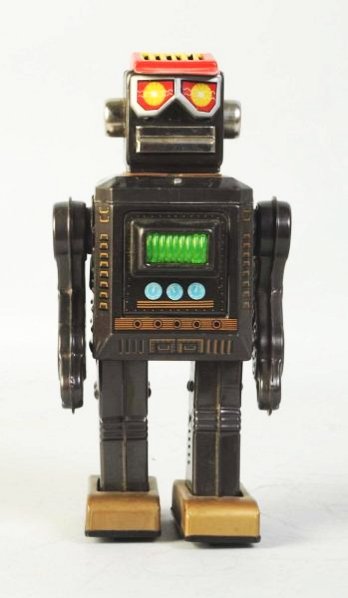 Tin Litho & Painted Mr. Xerox Robot.: Battery operated. Made in Japan by Horikawa. Working. Toy (Excellent). Size 8 - 3/4" T.