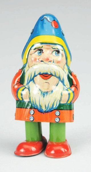 Chein Tin Litho Mechanical Walking Dwarf.: Toy is all original. Has Chein logo on back. Very nice litho with nice gloss. Comes with its scarce original box. Box is missing one end flap. Condition (Excellent). Size 6" T.