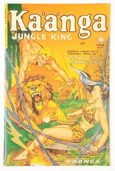 1952 Kaanga Jungle King Comic Book #11.: This book retains cover gloss and the pages are white. It is tight at both staples. Condition (Good).