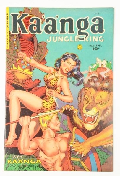 1951 Kaanga Jungle King Comic Book #9.: This book retains cover gloss and the pages are cream to tan. It is tight at the staples. A very nice book. Condition (Very Good).