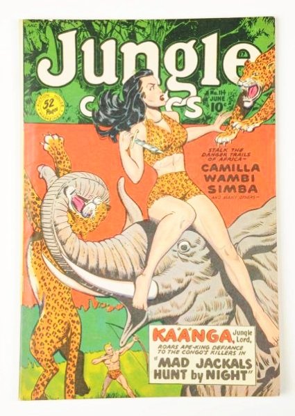 1949 Jungle Comics #114.: This book retains some cover gloss and the pages are cream. It is tight to the staples, but does have a very slight roll. Condition (Good).