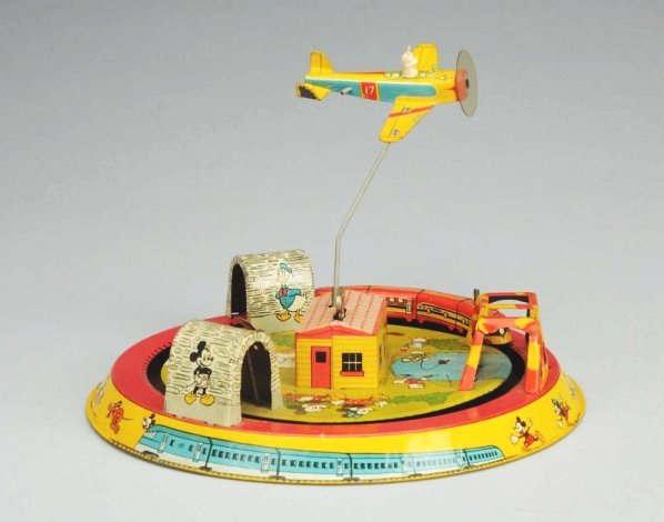 Marx Tin Wind-up Mickey Mouse Express Toy.: Toy is all original comes with original airplane. Airplane is missing the plastic Mickey Mouse figure. Toy has excellent graphics of Disney characters all over it. Condition (Excellent). Size 9 - 1/2"