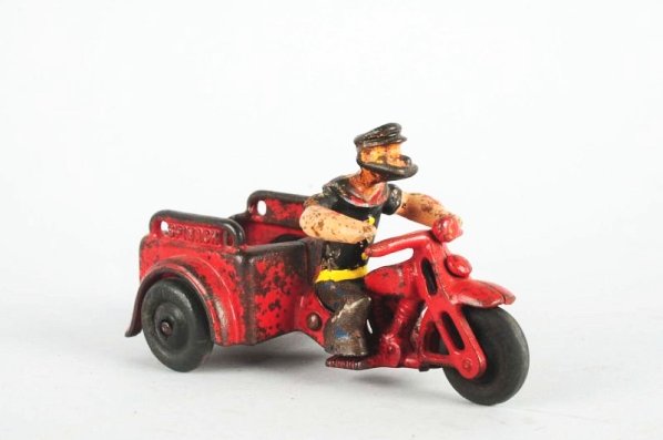 Cast Iron Small Hubley Popeye Spinach Cart.: Original figure. Condition (Good). Size 5 - 1/4" L.