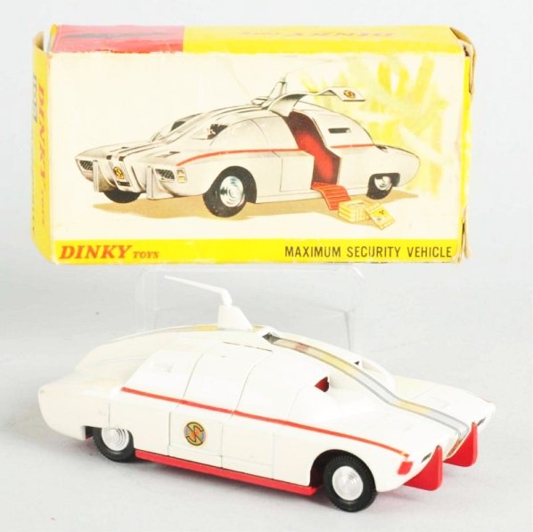 Dinky Die Cast No.105 Maximum Security Vehicle.: From the TV series Captain Scarlet and the Mysterons. Also has television licensing on the box. Some creasing and wear to the box. Condition (Excellent). Size 5 - 1/2" L.