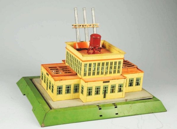 Lionel Standard Gauge No.840 Power Station.: Pre-war. Original. Includes two vents, tower, plus smoke stack unit. Is missing the two sets of stairs. Some oxidation, pitting, and scratching throughout. Condition (Good - Very Good). Size 26" L.