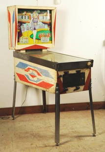 1960s Gottlieb Preview Pinball Machine (1962).: Easy to find, two player Electro-Mechanical game, Pageantry Theme with Charles Leroy Parker Pinup Girls. All original paint, caps, and back glass. The Gottleib Preview Pinball machine has moderate