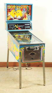 Bally Mr. & Mrs. Pac Man Pinball Machine (1982).: Average difficult of finding a good one, video/inball, Solid State. The "Pac Maze VID-GRID" in the middle of the playfield acts as sort of a video mode. Move the yellow dot (Pac-Man) to light up each