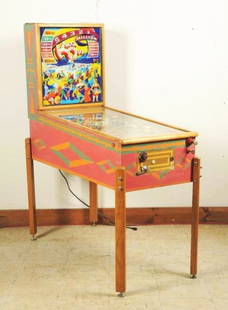 Gottlieb Knock-Out Pinball Machine (1950).: Generally hard to find for sale even though 3000 were produced. Animated boxers fight it out in the ring on the playfield. Considered to be one of the highest valued Woodrail Games in history.