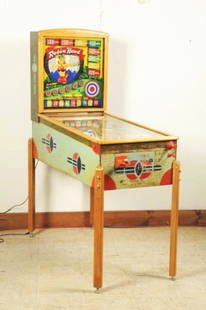 Gottlieb Lady Robin Hood Pinball Machine (1948).: Easy to find but backglasses usually trashed because of mirroring. Second pinball machines with flippers six total all reversed. Part of the Dave Gottlieb's Fairy Tale Series. New backglass beautiful.