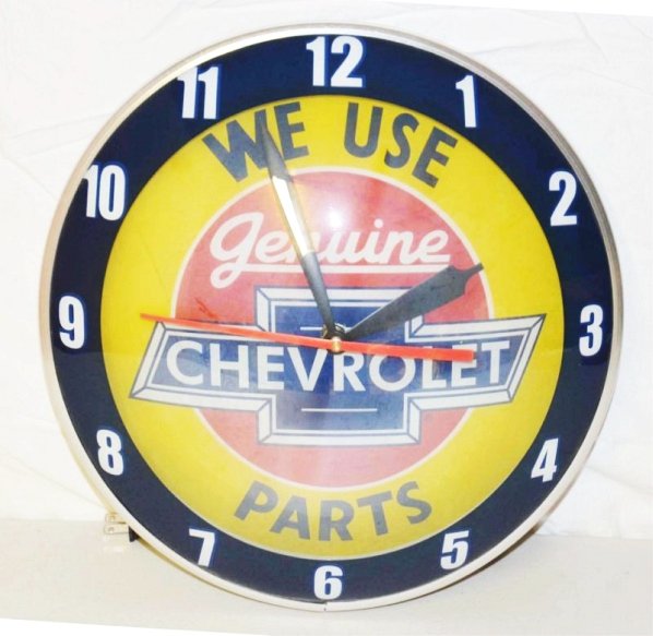 New Genuine Chevrolet Double Bubble Clock.: This is a new fantasy piece. In good condition. Lights up and works. Condition (9). Size 16" Dia.
