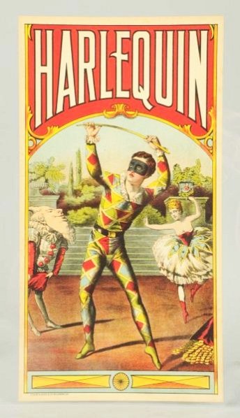 Harlequin Tobacco Label.: Signed "Lith. by A. Hoen & Co. Richmond, VA". Vivid coloring. Condition (Near Mint). Size 6 - 7/8" x 13".