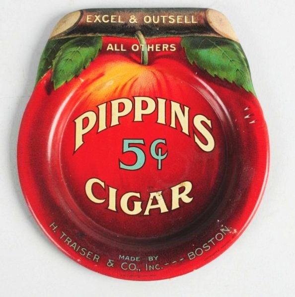 Pippins Cigar Tip Tray.: Great color, with some mild stains and slight gloss differences especially when viewed from certain angles. One tiny rim dent; a few other scattered marks and a small surface rub. Condition (Very Good