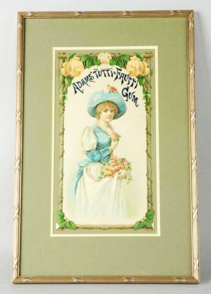 Early 1890s Adams Tutti-Frutti Gum Die Cut.: Matted and framed under glass. A few small close tears and breaks, primarily in the upper left corner area. Otherwise only a few small surface spots and the lightest of wear. Condition (Excellent Plus
