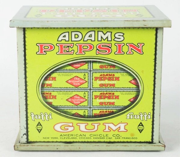 1910-1916 Adams Gum Tin Display Box.: Clean and bright with strong colors and very little overall wear. Condition (Near Mint). Size 6" T.