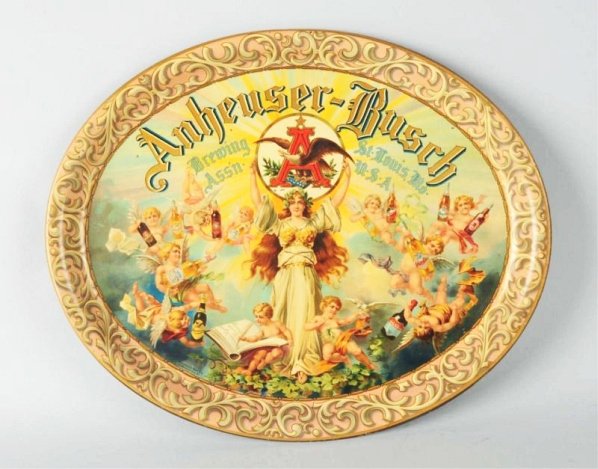 Circa 1900 Anheuser Busch Beer Tray.: Beautiful color graphics and images. This is a classic piece. Has a few very small shallow dents and surface nicks and uniformed crazing and just light wear. Condition (Excellent Plus). Size 16 - 1/2"