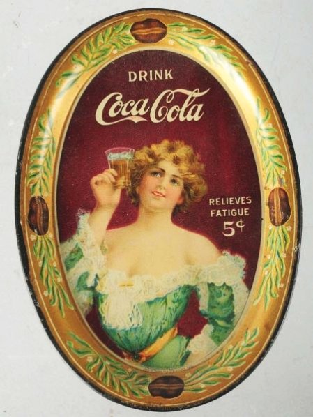 1907 Coca-Cola Tip Tray.: Light wear and soiling with a few outer edge rim nicks and small border marks. Condition (Very Good). Size 6 - 1/4" L
