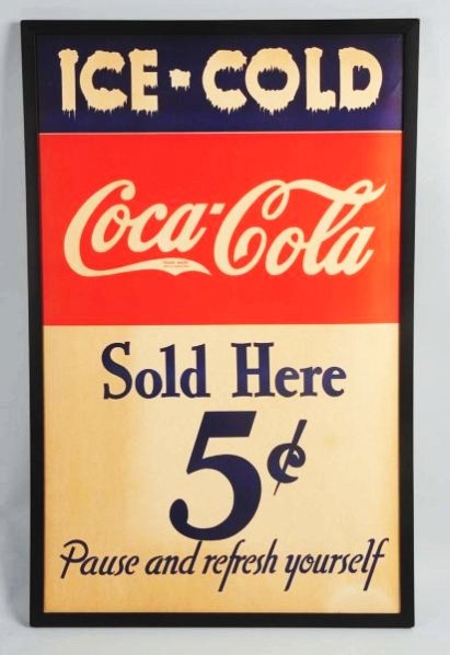 Very Rare 1930s Coca-Cola Poster.: Framed with no glass and made of heavy paper which was designed for outdoor use. Wonderful color combination with blue colors which are not normally found on Coca-Cola advertising of the period. Very 
