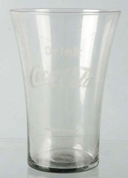 1914 Coca-Cola Flared Glass with Syrup Line.: Just lightly soiled with no wear. The acid etching is quite readable and probably is as manufactured. Condition (Near Mint). Size 4" T.