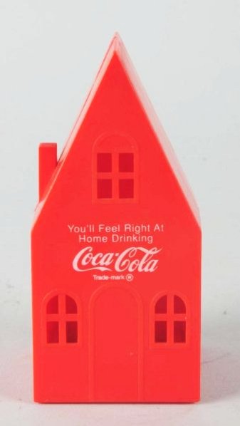 1950s-60s Coca-Cola Plastic School House Bank.: Seldom found and shaped like a school house. Displaying little wear. Condition (Near Mint). Size 5" T.