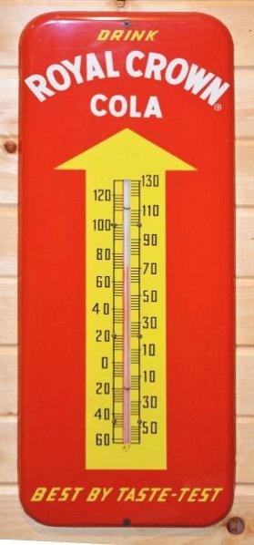 Royal Crown Cola Tin Thermometer.: Excellent color and shine. Marked Danasco product of Nehi Corp. Condition (9 Plus). Size 25" x 10"