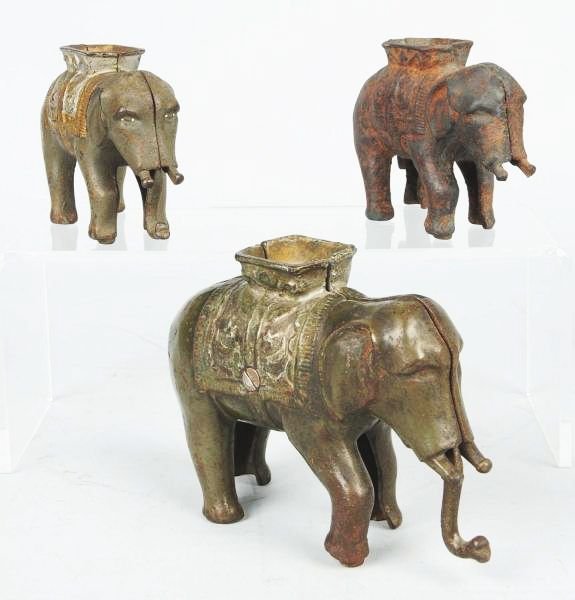 Lot of 3: Elephant Cast Iron Still Banks.: Condition (Very Good). Size Largest: 7" L.