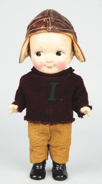 Buddy Lee Football Player Doll in Sweater.: Original helmet. Has separation. Doll itself has a couple of cracks on the back of the head. Sweater is original. Sweater has some small holes. Pants are fine. Very rare doll. Condition (Good - Very G