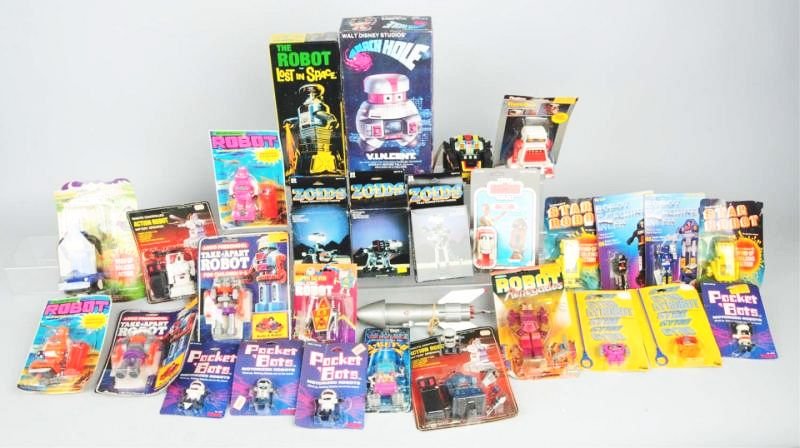 Lot of 19: Robot & Space Toys.: Includes model kits, rocket banks, wind up space toys, battery operated space toys and many others. Highlights includes a Blackhole Vincent Model by MPC, a Lost in Space Robot by Playing Mantis, sever
