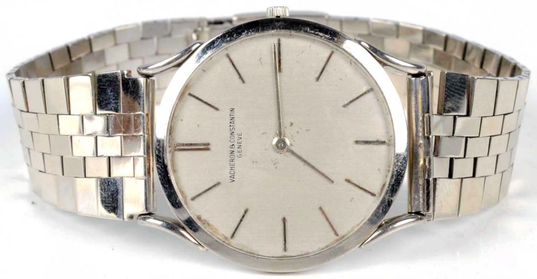 18K White Gold Vacheron & Constantin Watch.: 18k white gold watch and 14k white gold band. Ultra thin movement. Manual wind. Weight: 32 dwt. Serial number: 524636. Cal # 1003. Case back # 346995 4961. Also comes with appraisal valued at $9,000.0