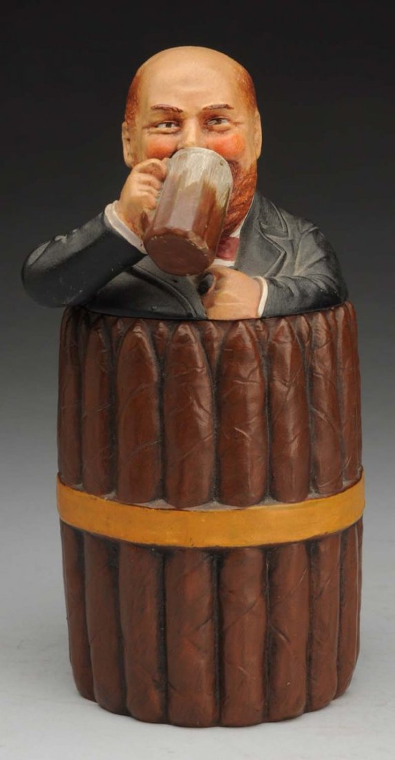 Man Drinking Beer Humidor.: Jar in form of cigar. No damage or repair. Condition (Excellent). Size 9" T.
