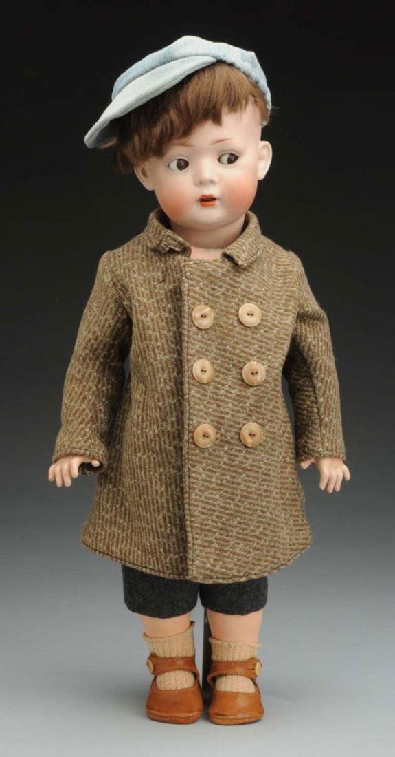 Flirty-Eyed Bruno Schmidt Toddler.: German bisque socket head incised BSW in heart, multistroked eyebrows, flirty and sleep eyes (tiny outer corner eye flake, cheek rub, gray specks), open mouth with tongue and 2 upper teeth; original j