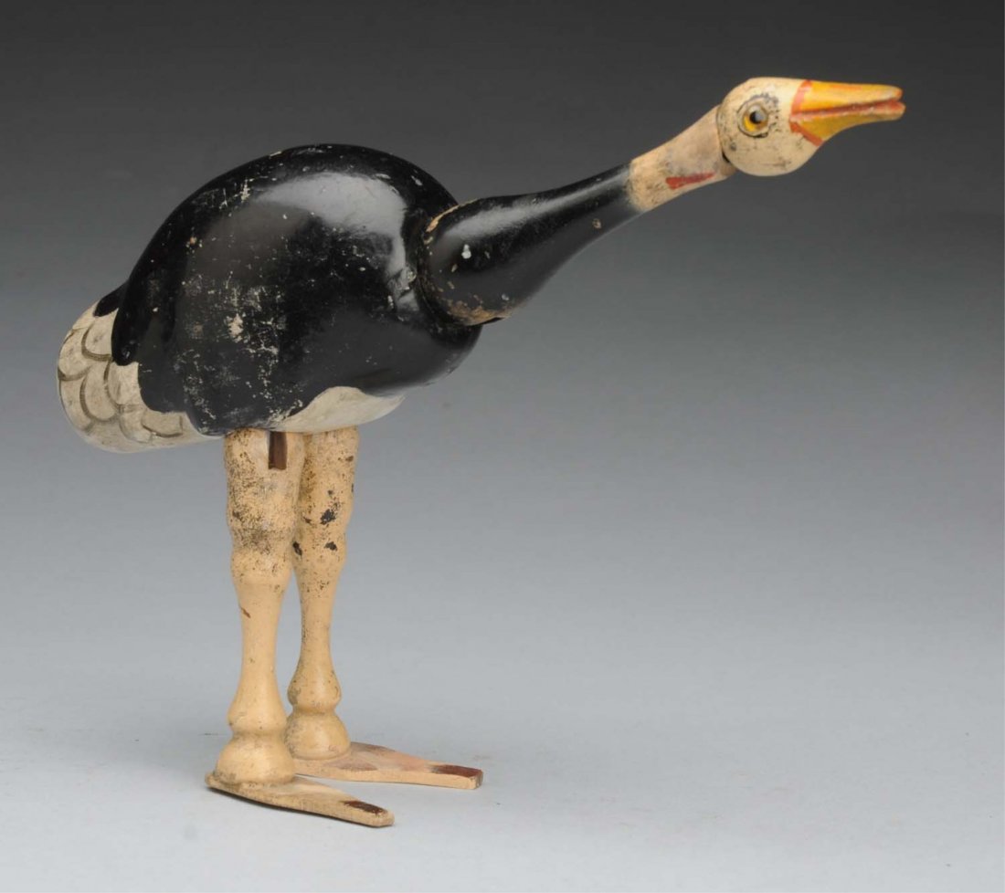 Schoenhut Wood Ostrich.: All-carved wood ostrich with glass eyes from the Humpty Dumpty Circus (replaced feet, normal scuffing and paint wear). Harder to find item! Condition (Good). Size 10" T.