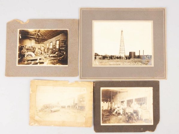 Lot of Interesting Photos.: This lot includes four photos. There is a photo of a prison work gang, a barber shop interior, an early service station interior and early oil Derrick at West Duncan Field in Oklahoma. Condition (Very