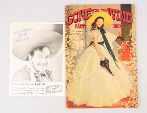 Lot of 2: Entertainment Items.: This lot includes Gone with the Wind paint books which is unused and a Leo Carillo autographed Butter-nut Bread photo. Carillo played Pancho on the 1950s TV show The Cisco Kid. Condition (Very Good - 