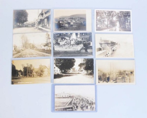 Lot of 10:Real Photo Postcards of New York.: This lot includes RPPCs depicting street views of towns such as Chenango Falls, Sidney, Evans Mills, White Creek and others. A very nice group. Condition (Very Good).