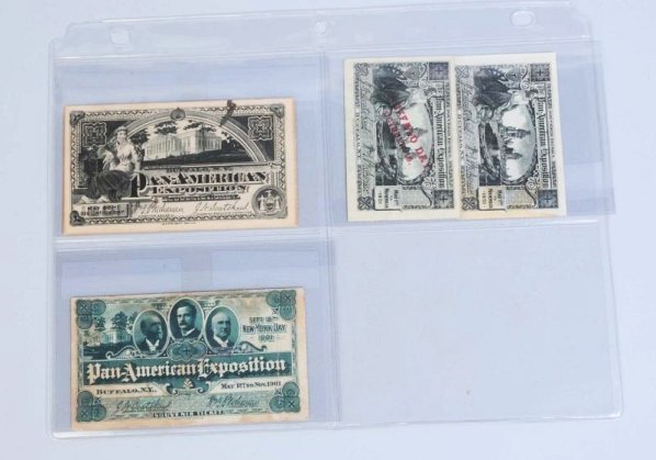 Lot of 4: 1901 Pan-American Exposition Tickets.: Includes four assorted expo tickets. Each has minor taining or over stamps. Condition (Very Good).