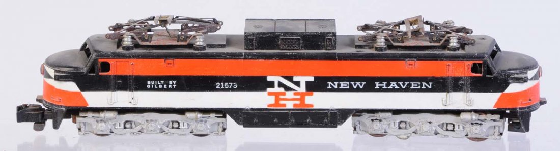 American Flyer No.21573 EP-5 New Haven Engine.: Missing ornamental horns has some rust on pantographs. Good clean rust free frame and trucks. All skirts intact. Condition (Good - Very Good).