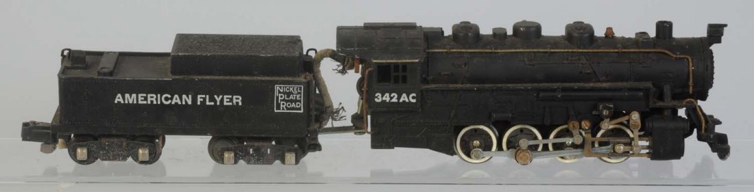 American Flyer No.342AC 0-8-0.: Steam locomotive and tender. Rear tender truck has been converted to knuckle from link. Has some scratches and paint chips. Condition (Very Good).