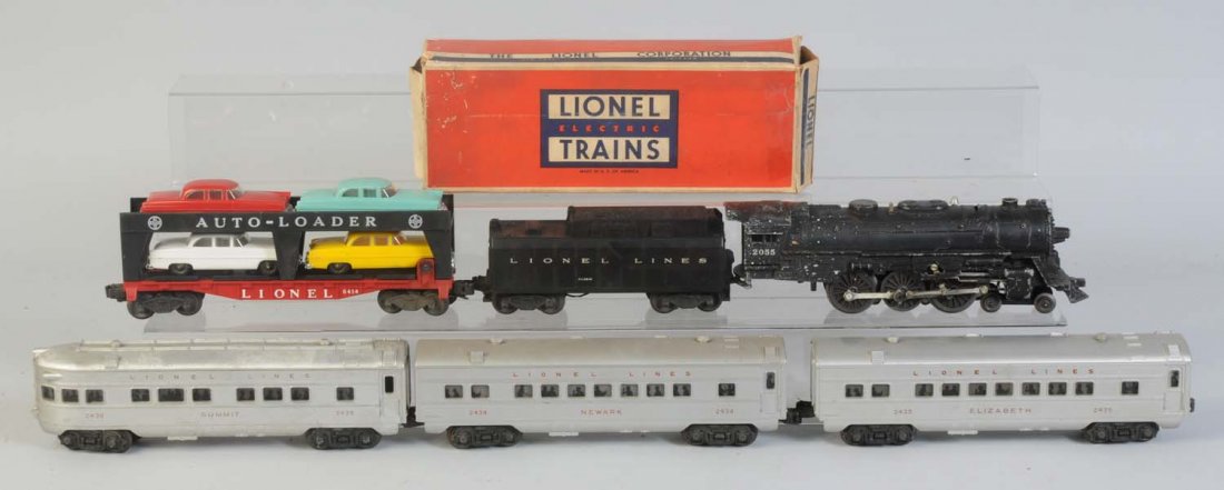 Lionel No.2055 L&T & 3 Passenger Cars , &6414: No.2055 steam locomotive has paint chips and missing rear truck. Some paint overspray on one side. No.6026W tender is complete and all original. No.2436 Summit observation car, scratched and worn. No.